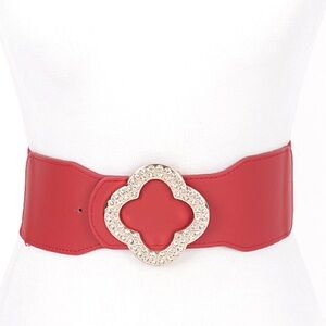 Vegan Leather Rhinestone Elastic Waist Statement Belt